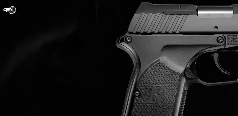 Close up picture of the back side and a trigger of a Remington RM380