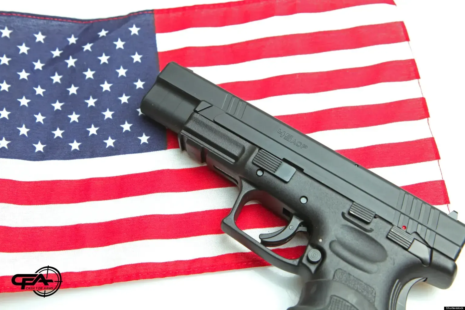Picture of a pistol on an American flag