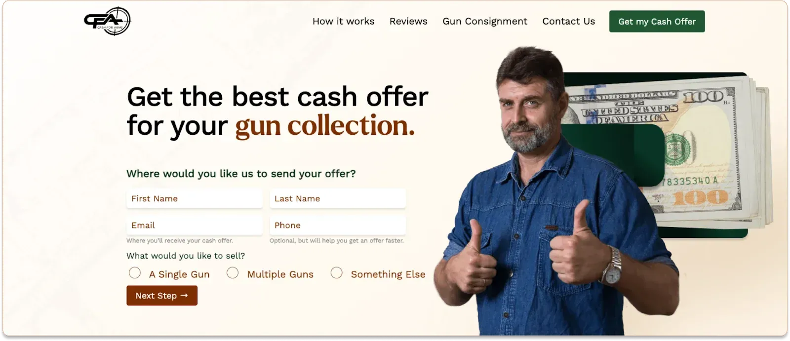 Cash For Arms Homepage