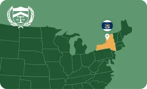 State map with New York highlighted, showing that Cash for Arms purchases guns in New York