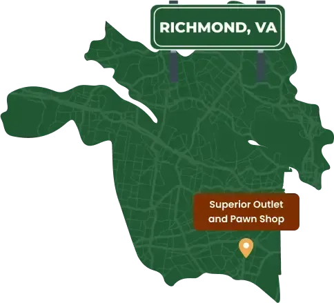 Picture of Richmond, VA map with Superior Outlets and Pawn Shop pinned