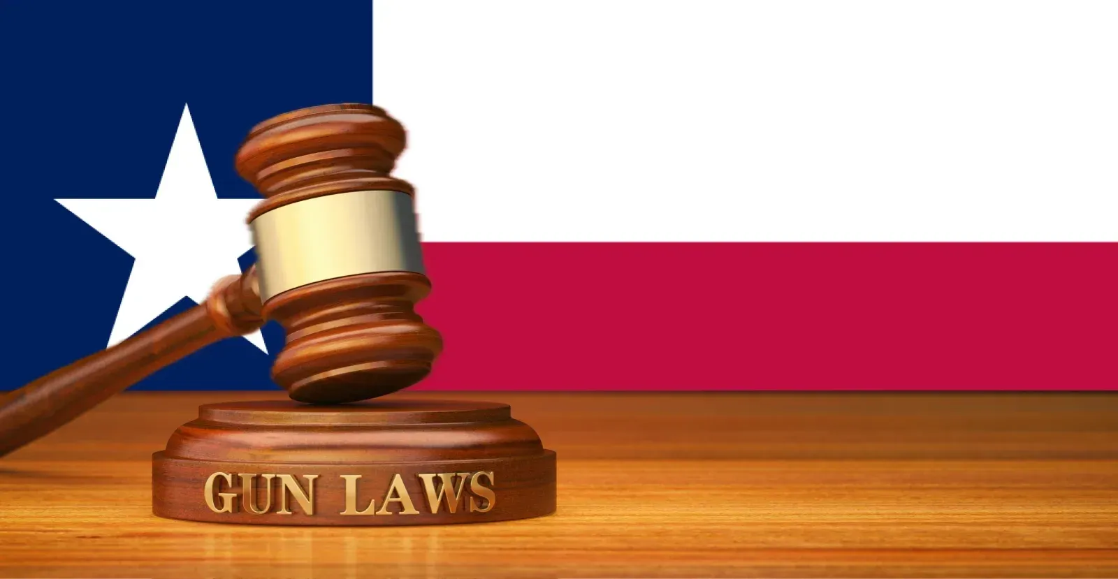 Gun Laws with gavel and texas state flag