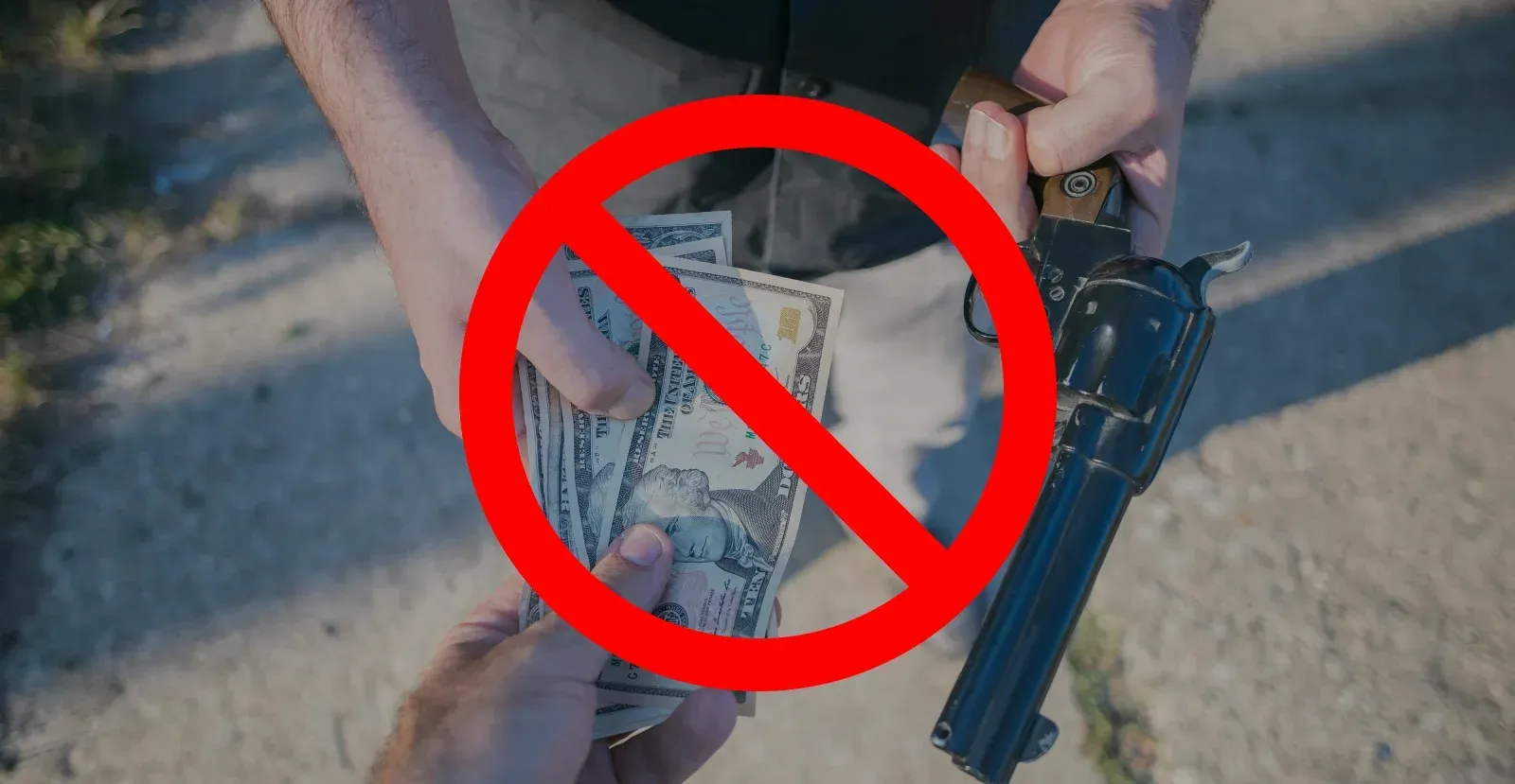 Person buying a gun with cash with a cancel symbol overtop