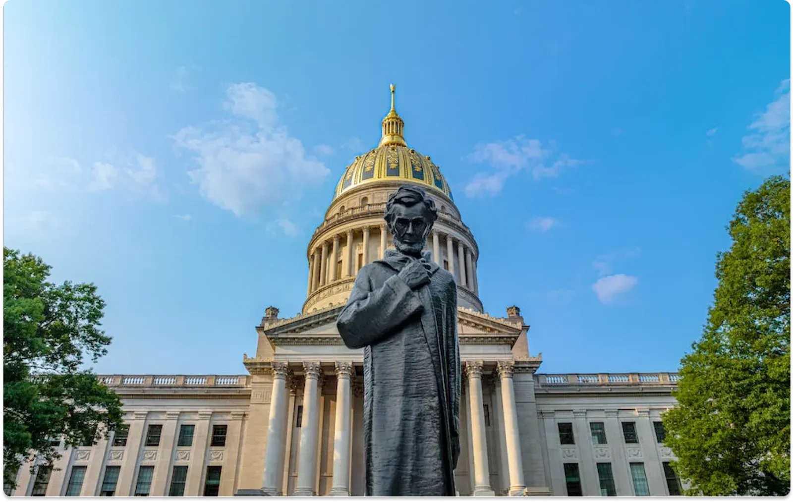 West Virginia state building and Lincoln statue