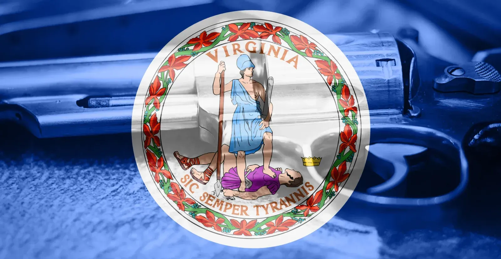 Virginia flag on top of a revolver