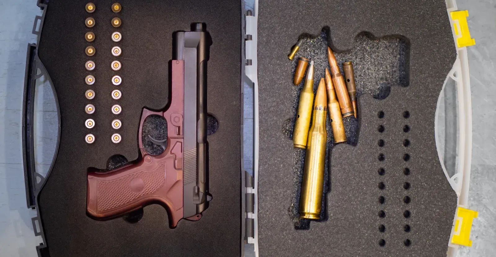 Handgun in a case with ammo