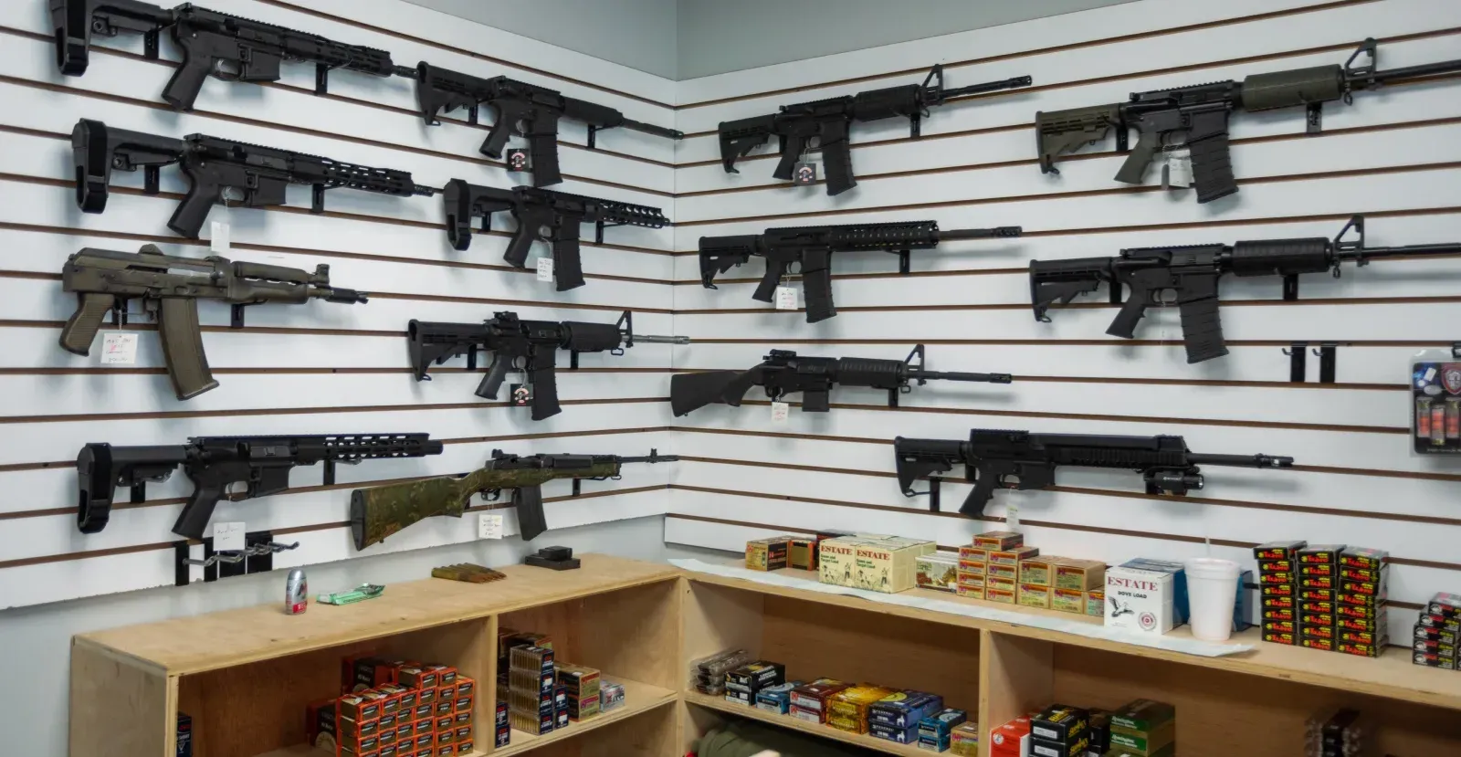 Rifles on display at a store