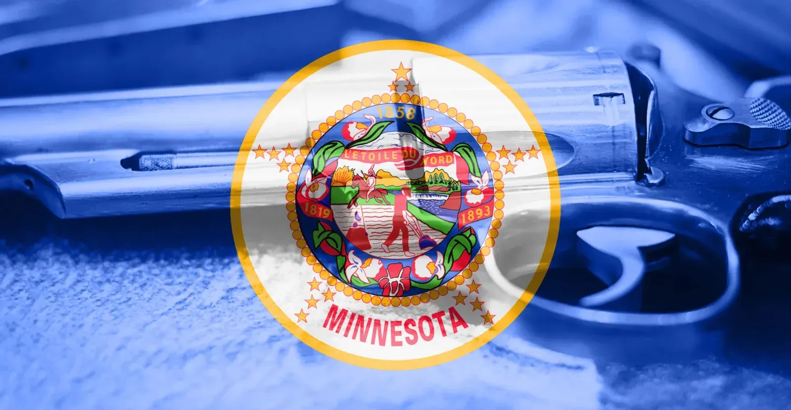 Minnesota state flag with a gun
