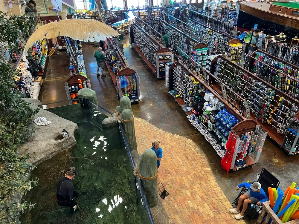 Top view of the inside of a bass pro shops location