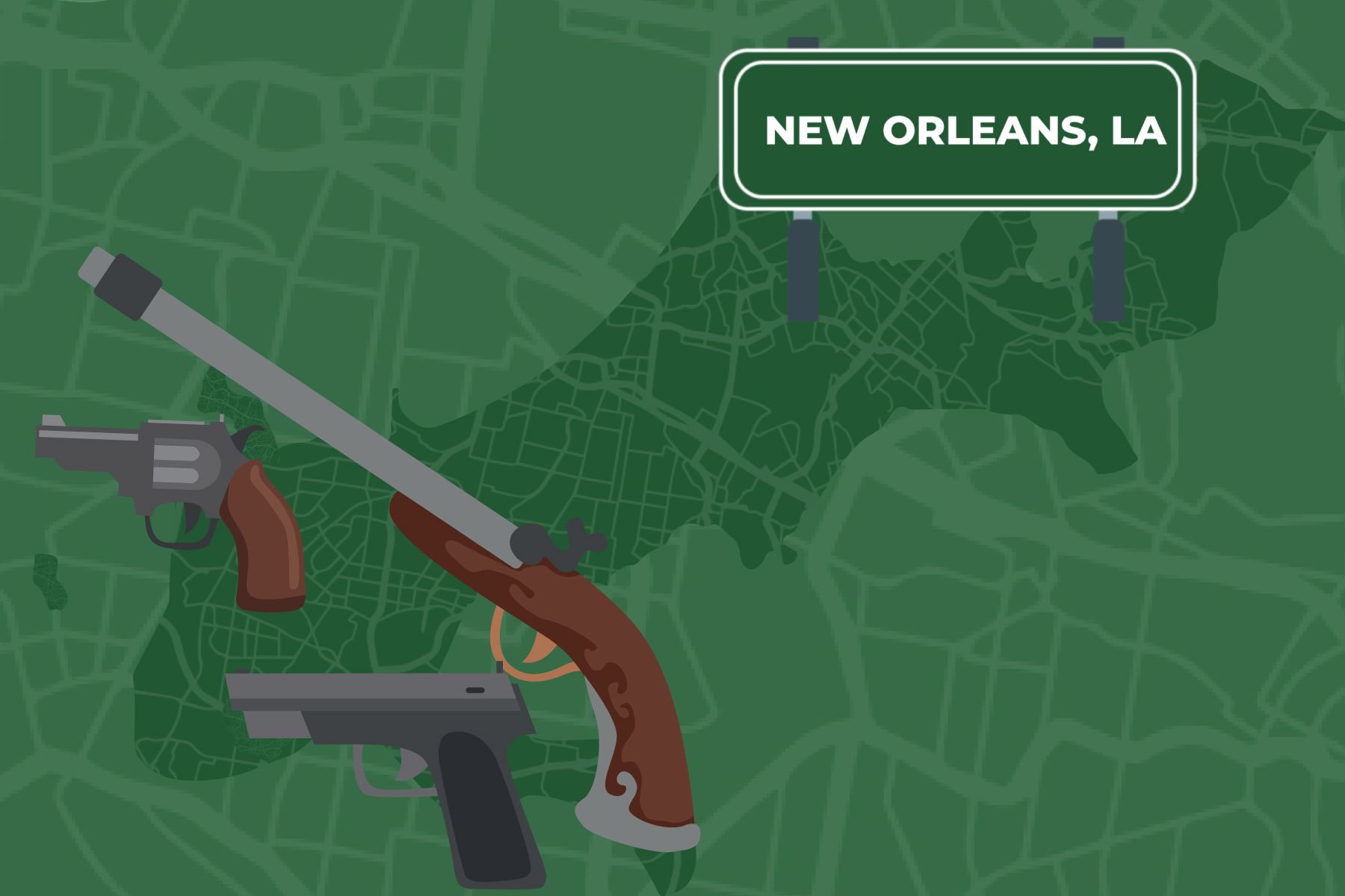 Picture of New Orleans's map with guns