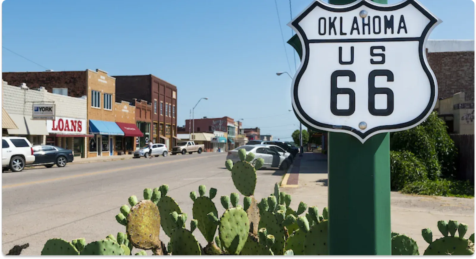 Oklahoma city with road sign Oklahoma US 66