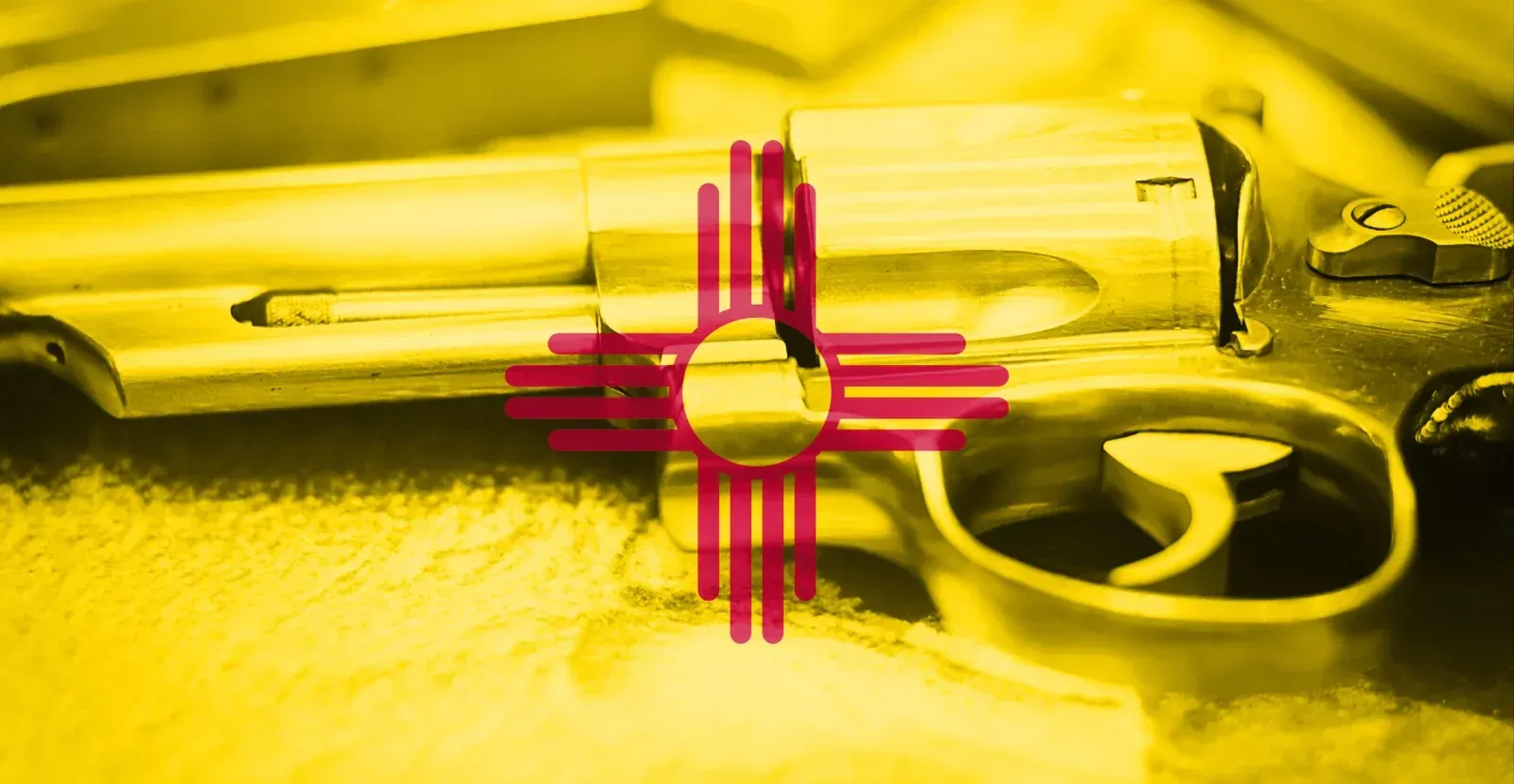 New Mexico state flag with handgun