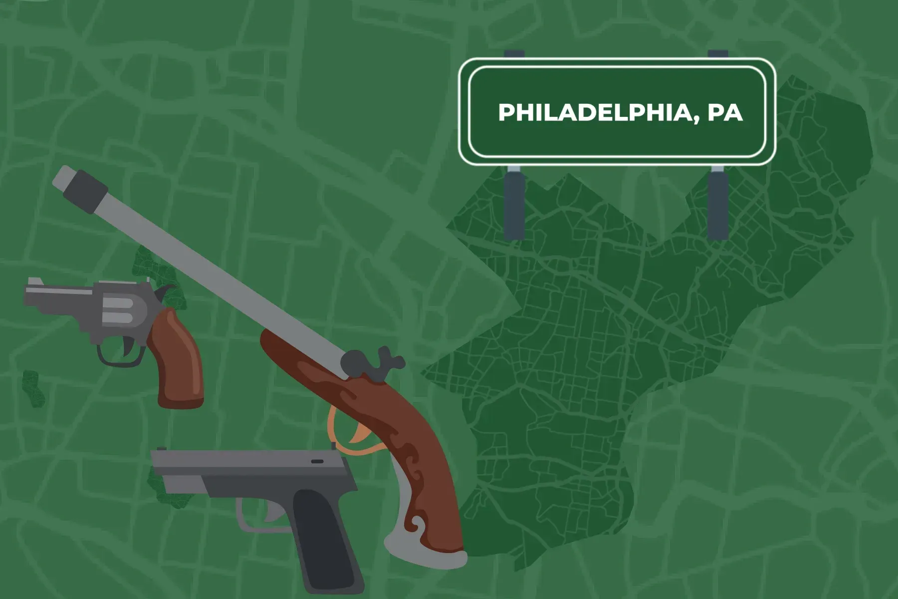Map of Philadelphia with guns