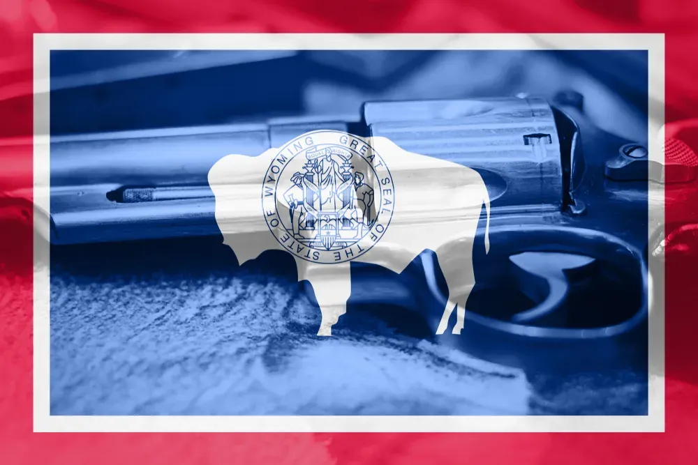 Wyoming flag on top of a revolver