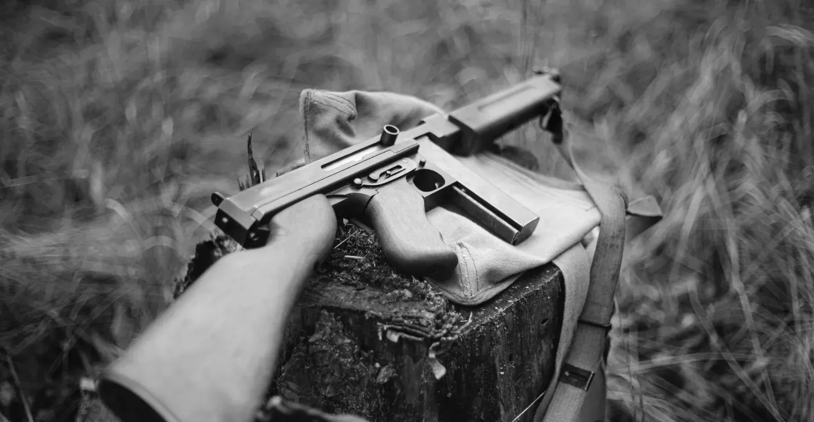 Black and white Thompson Submachine gun