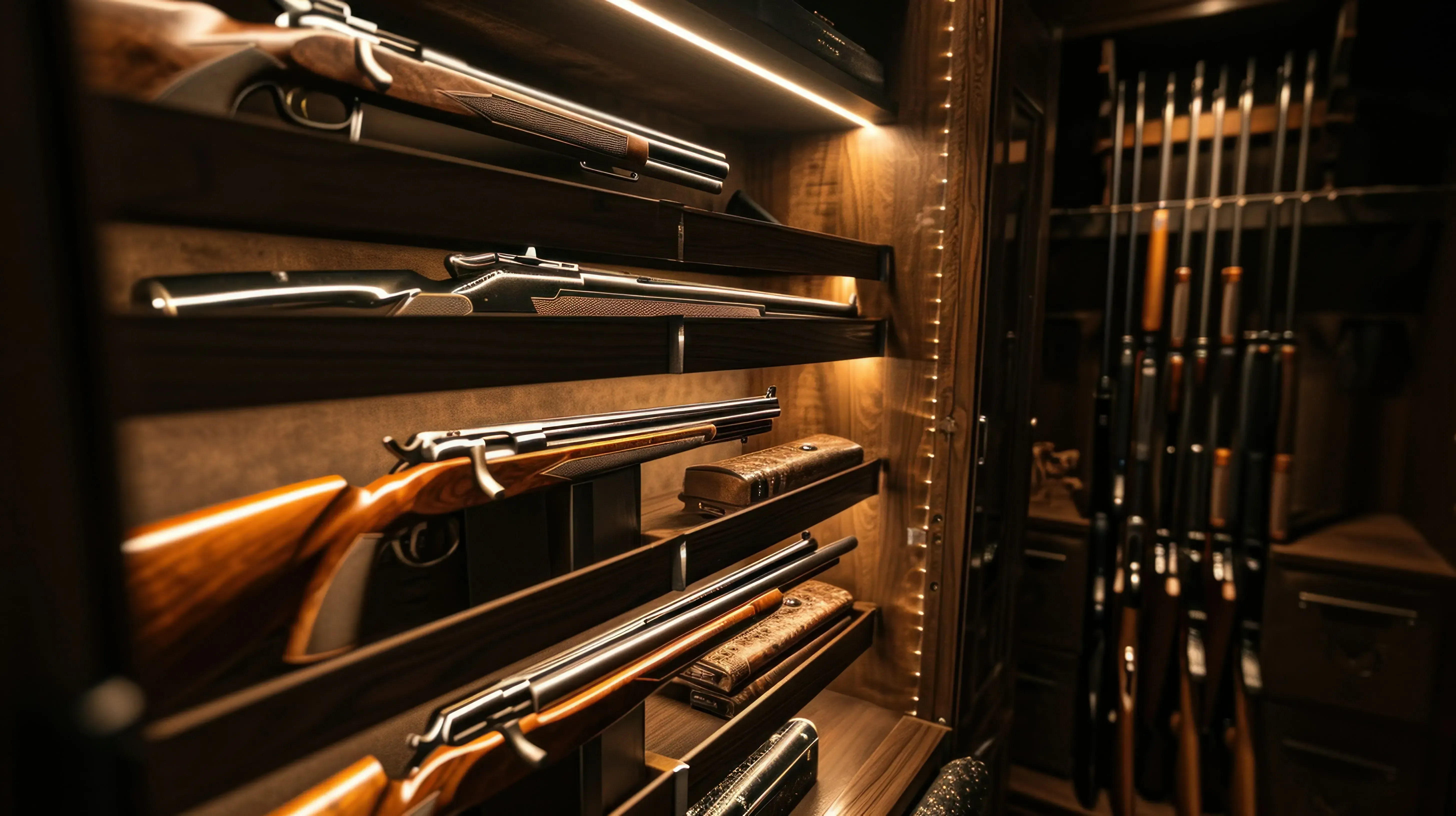 Several long guns stored on display