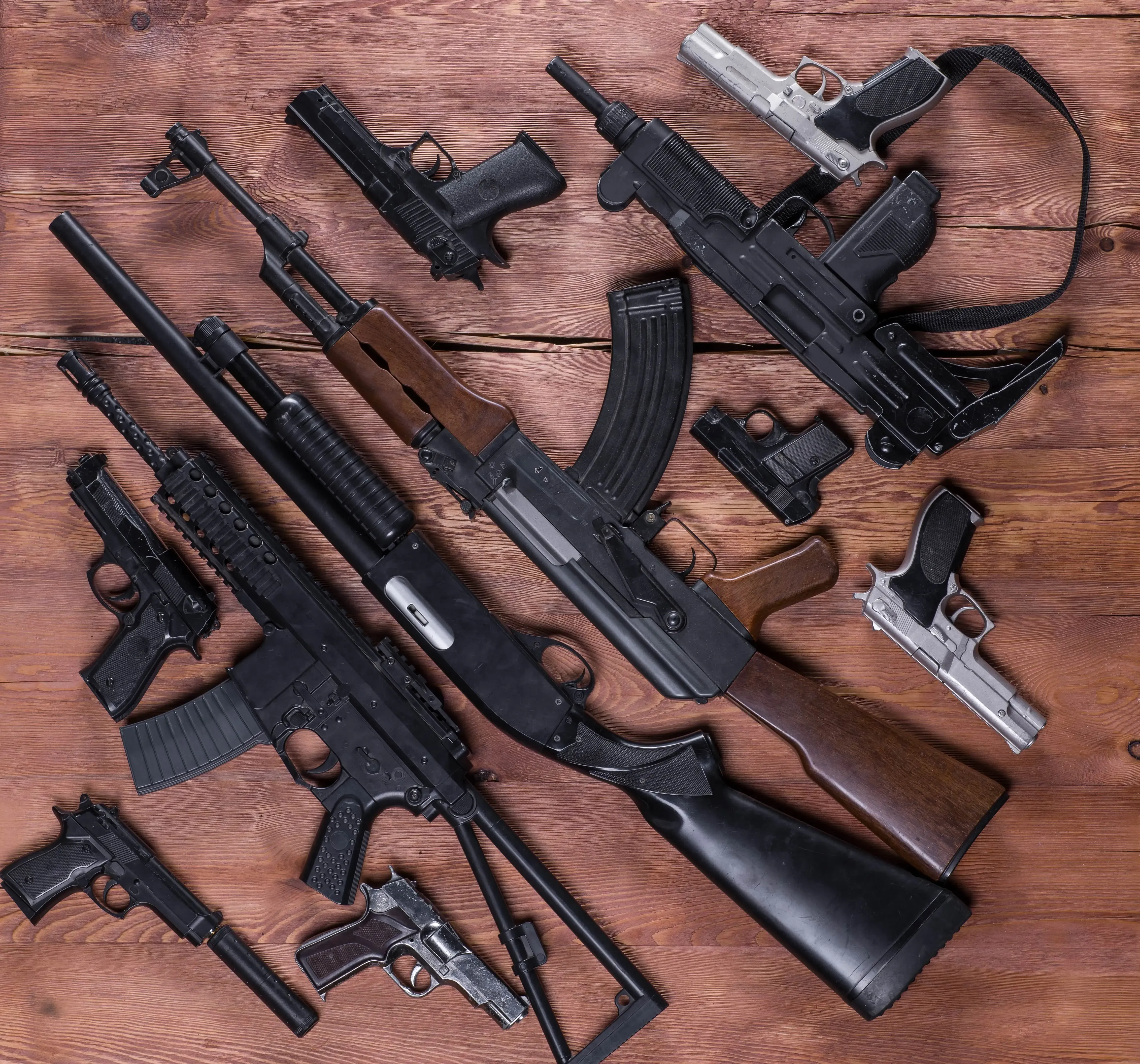 A picture of various guns