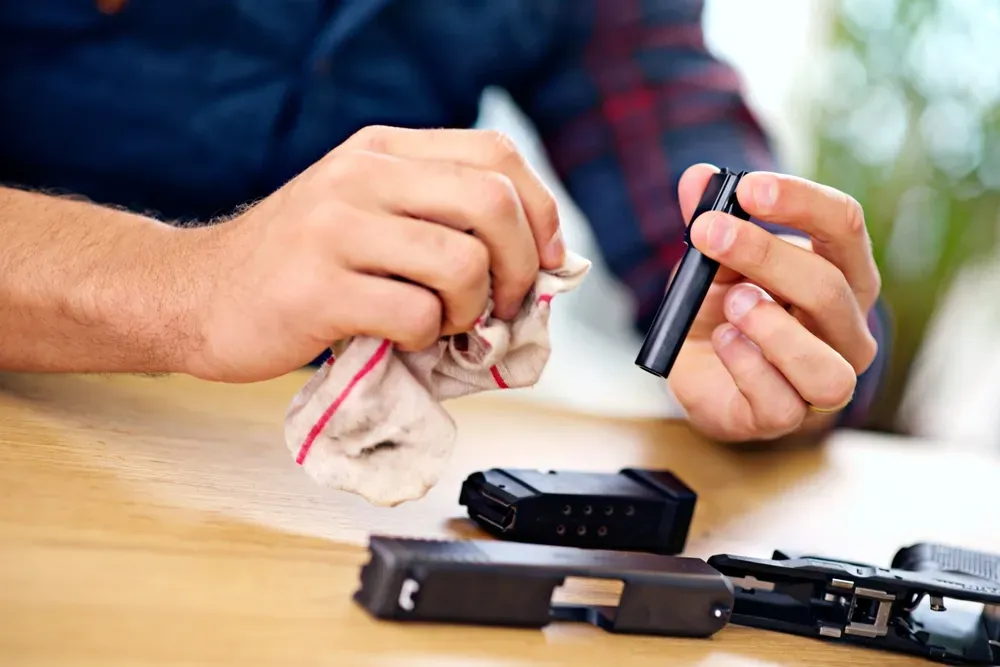 Person cleaning a gun