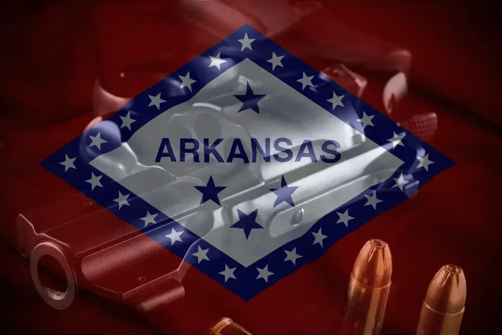 Arkansas flag on top of a revolver