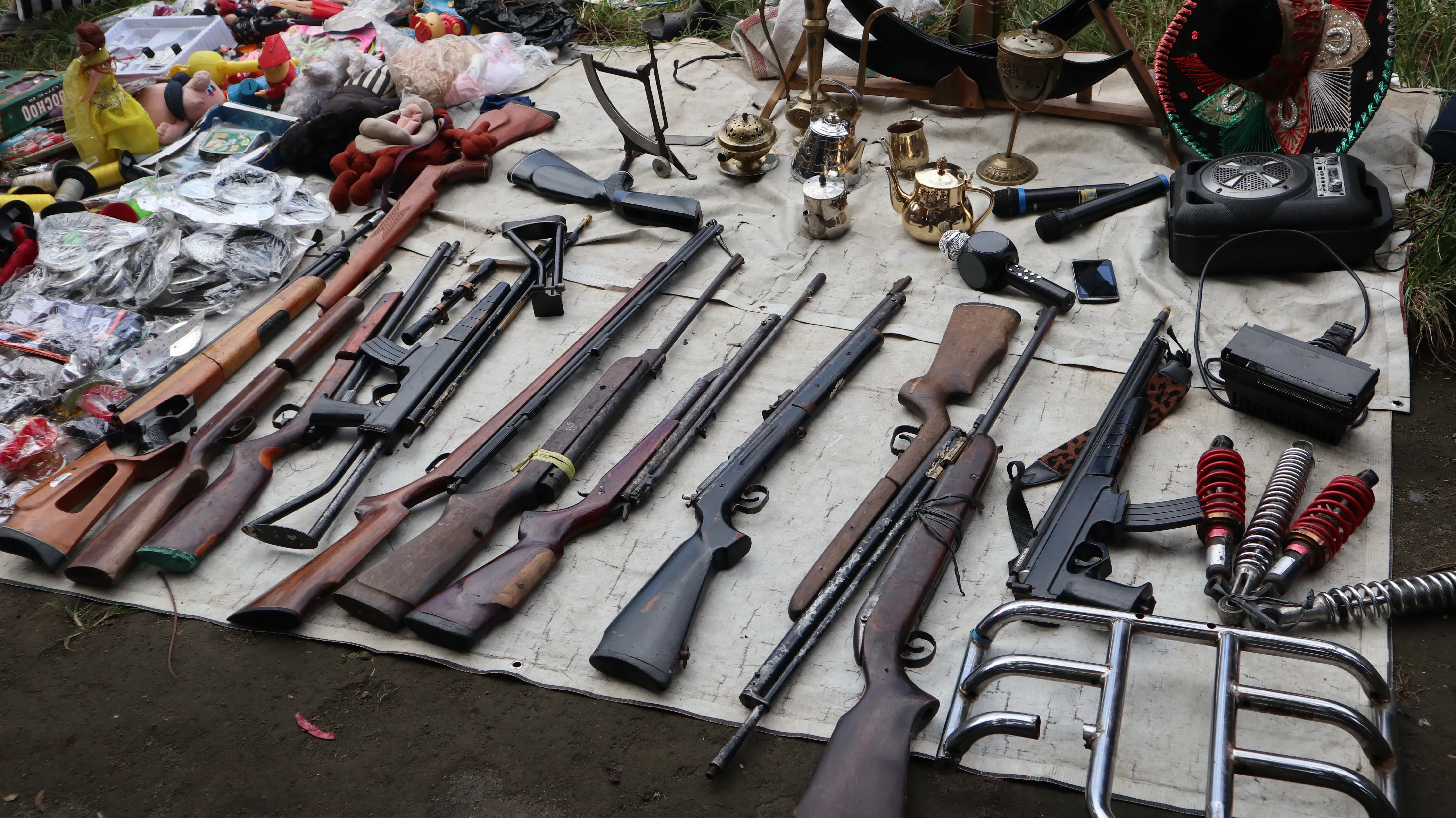 A gun collection on display