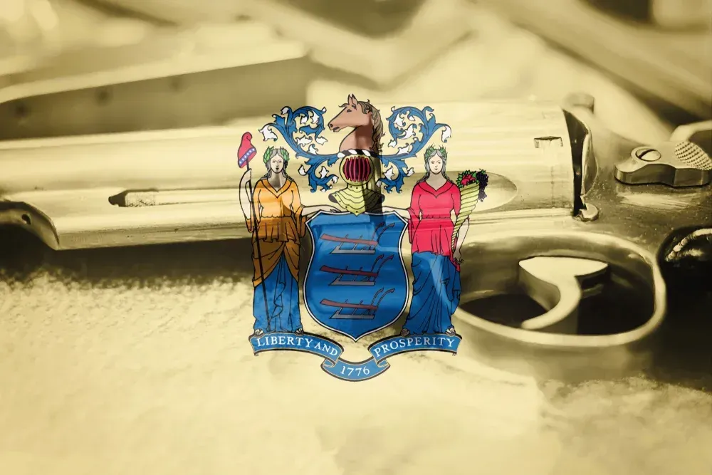 New Jersey flag on top of a revolver