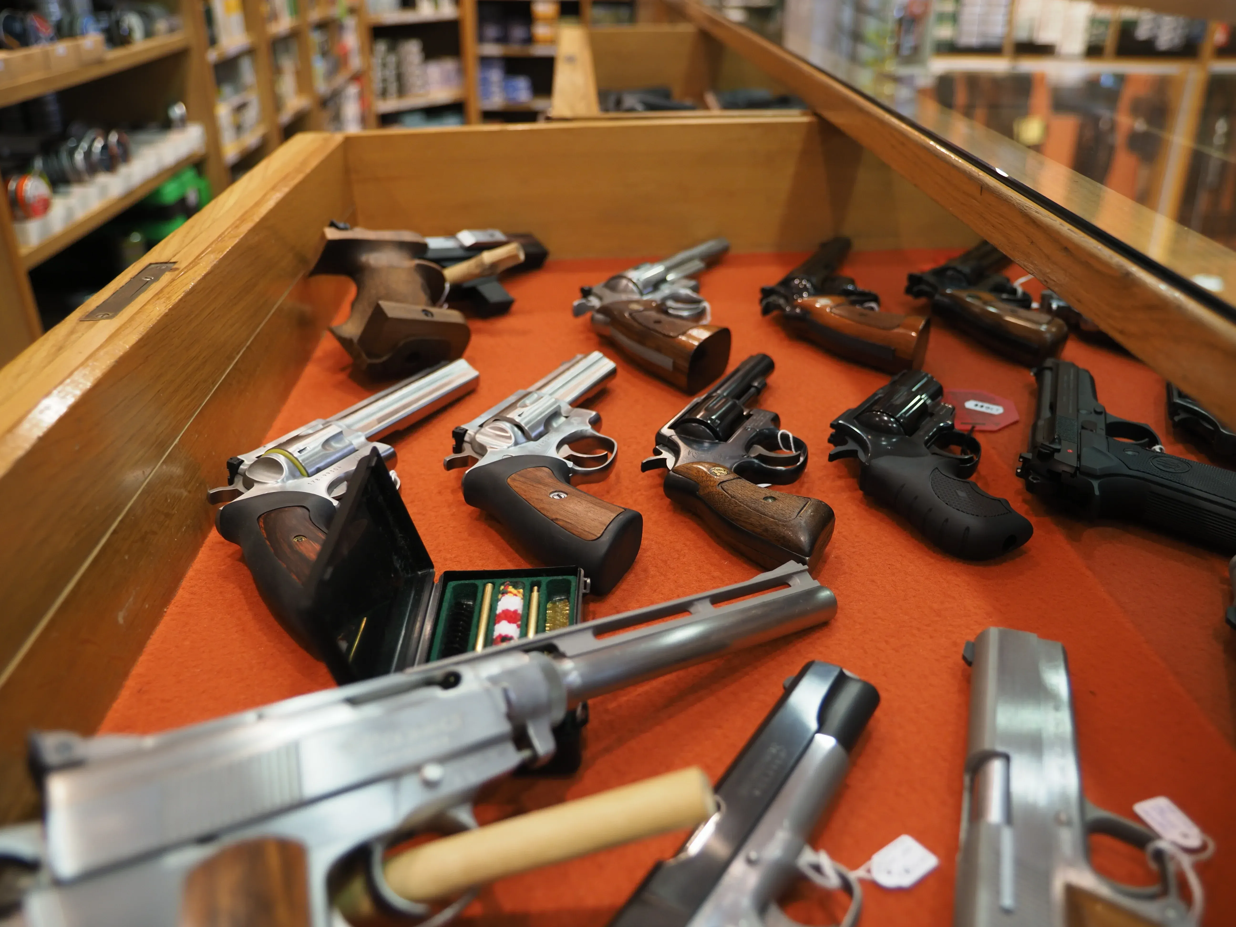 Handguns on display