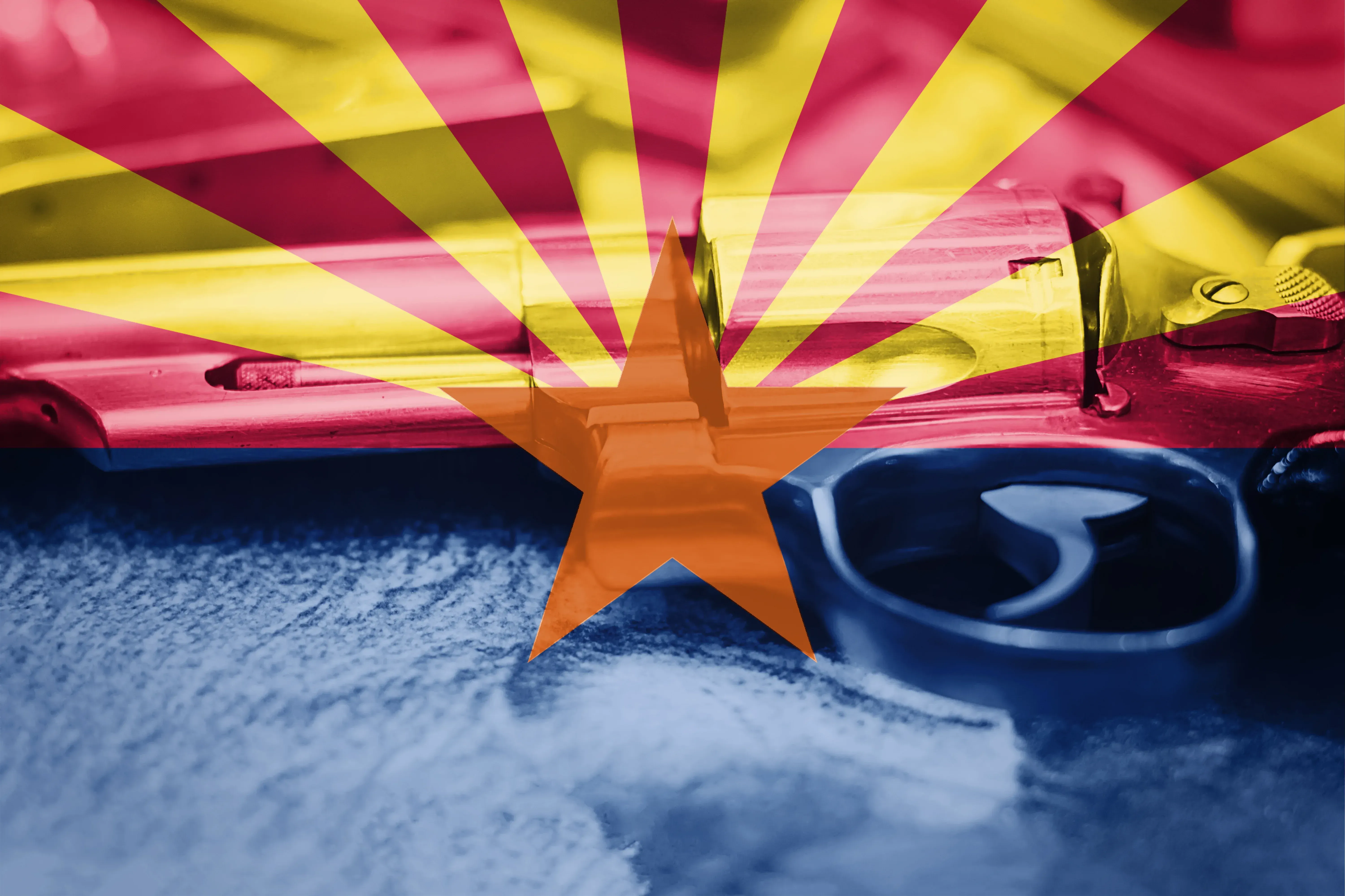 Arizona flag on top of a revolver