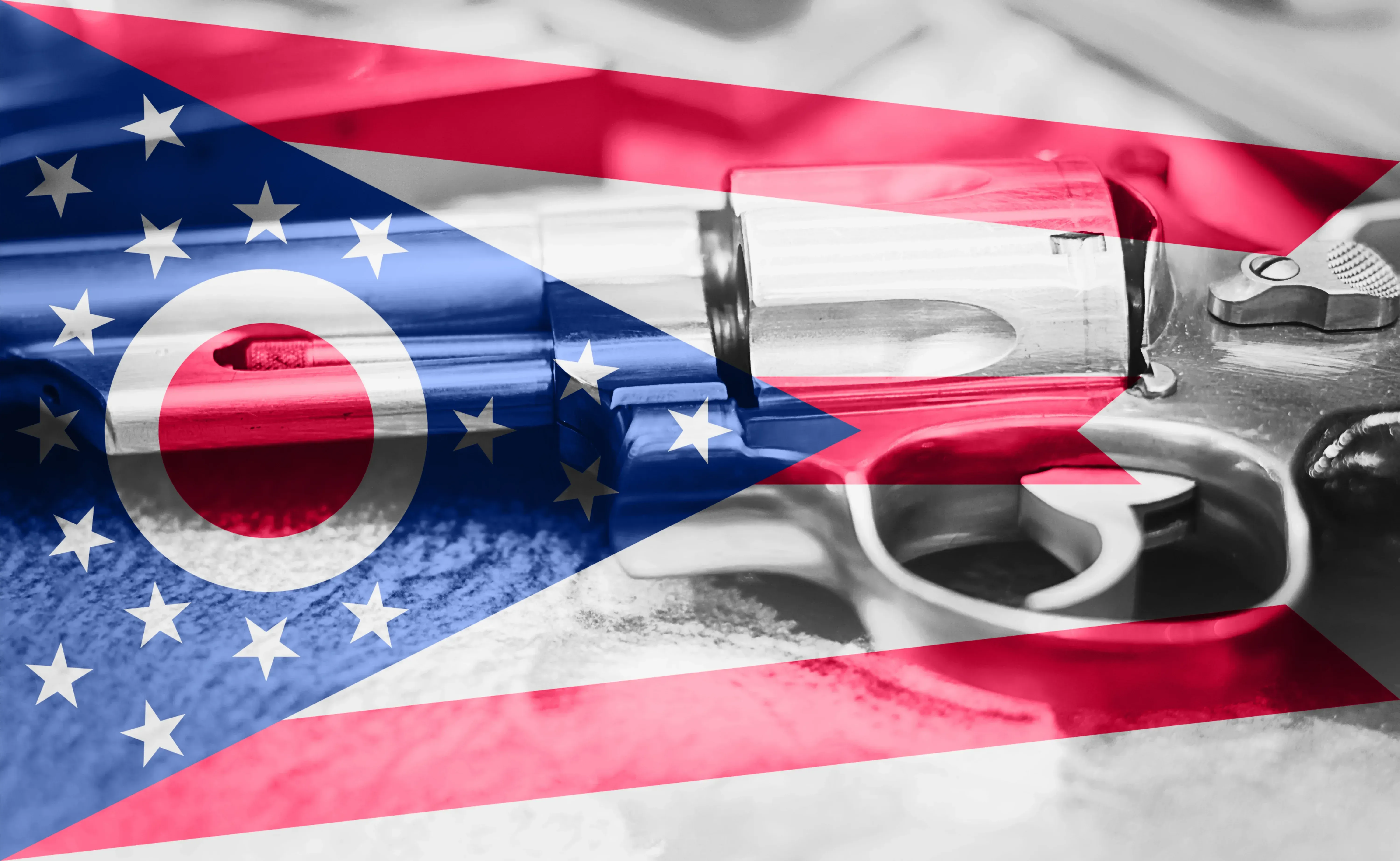 Ohio flag on top of a revolver