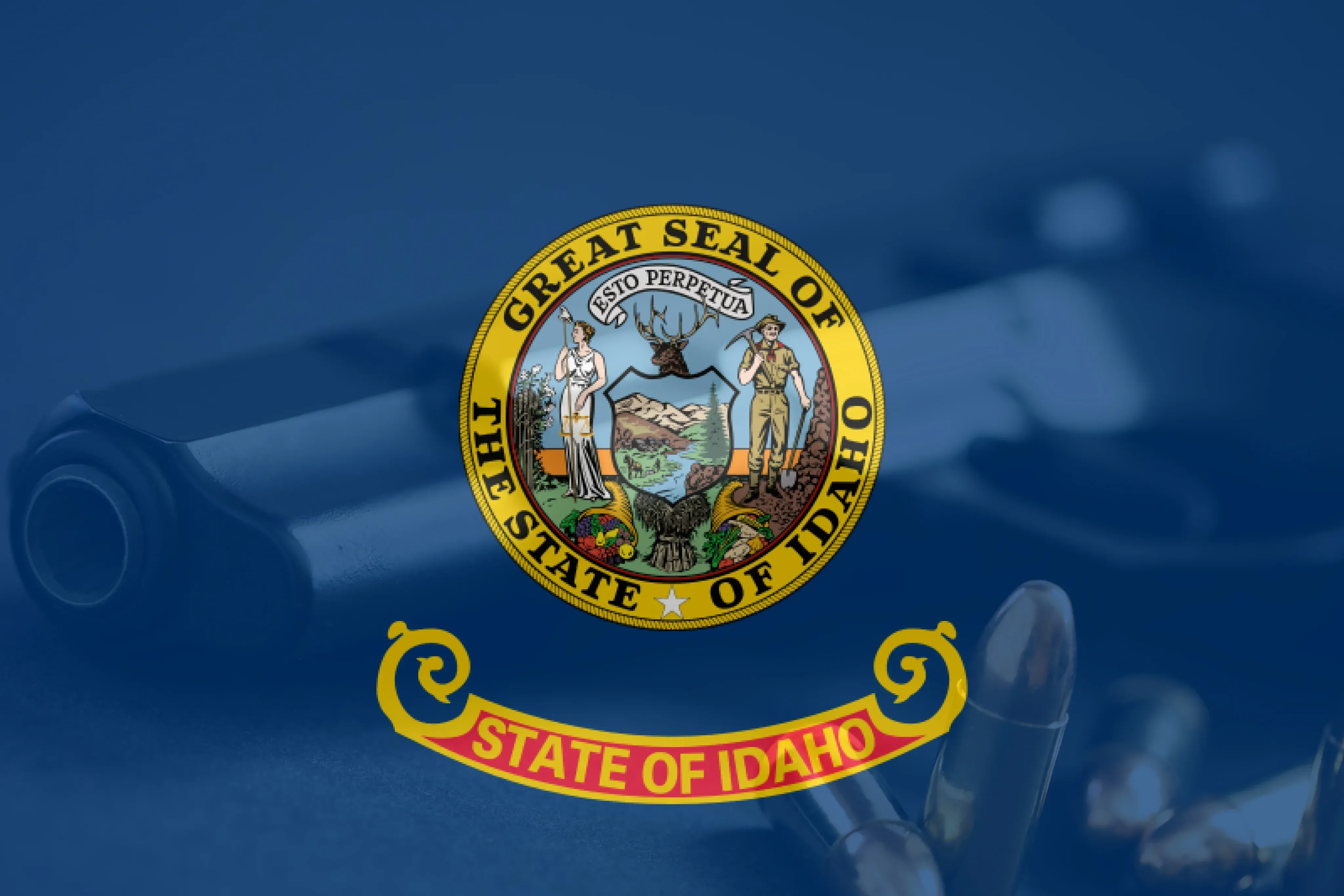 Idaho flag on top of a revolver