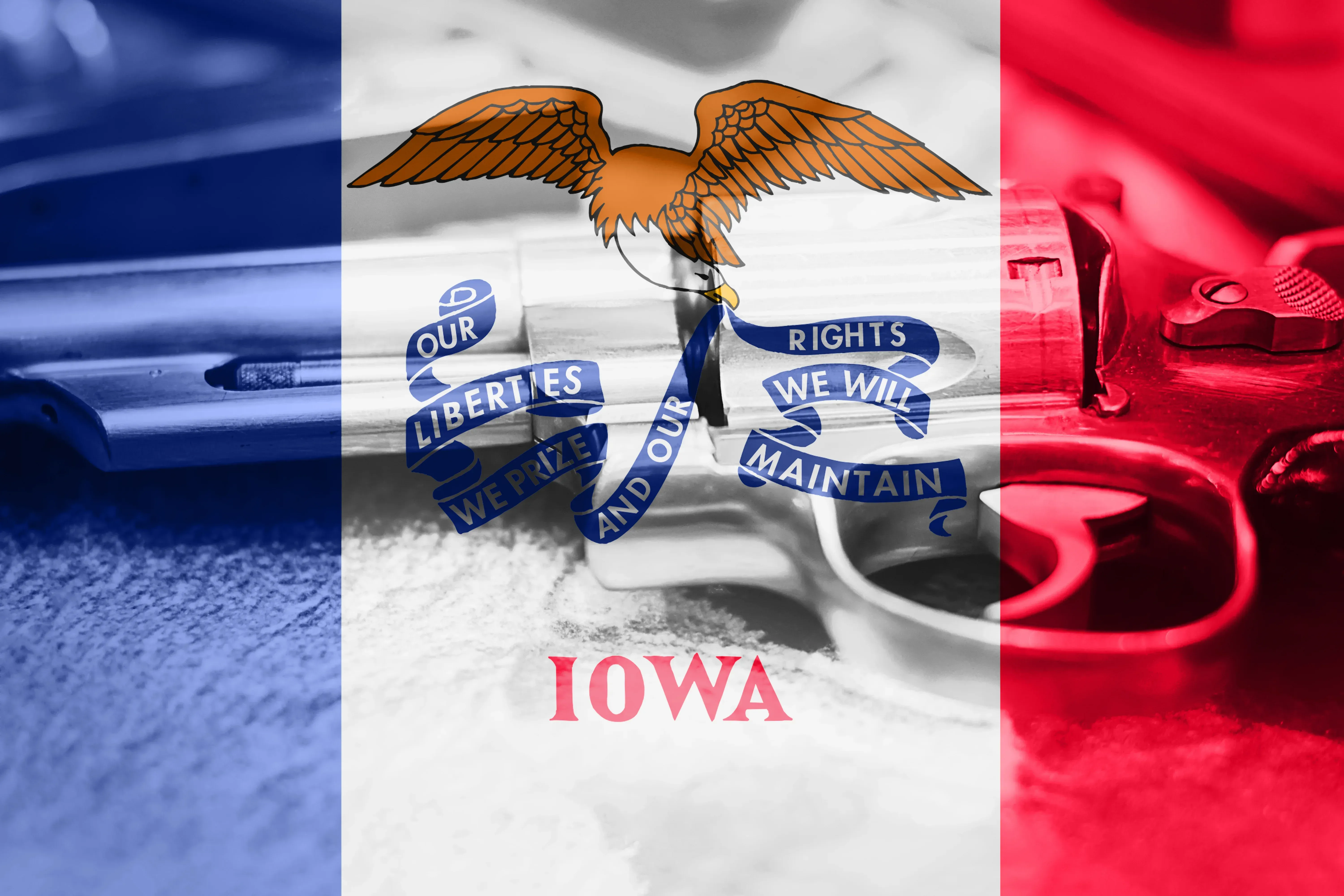Iowa flag on top of a revolver