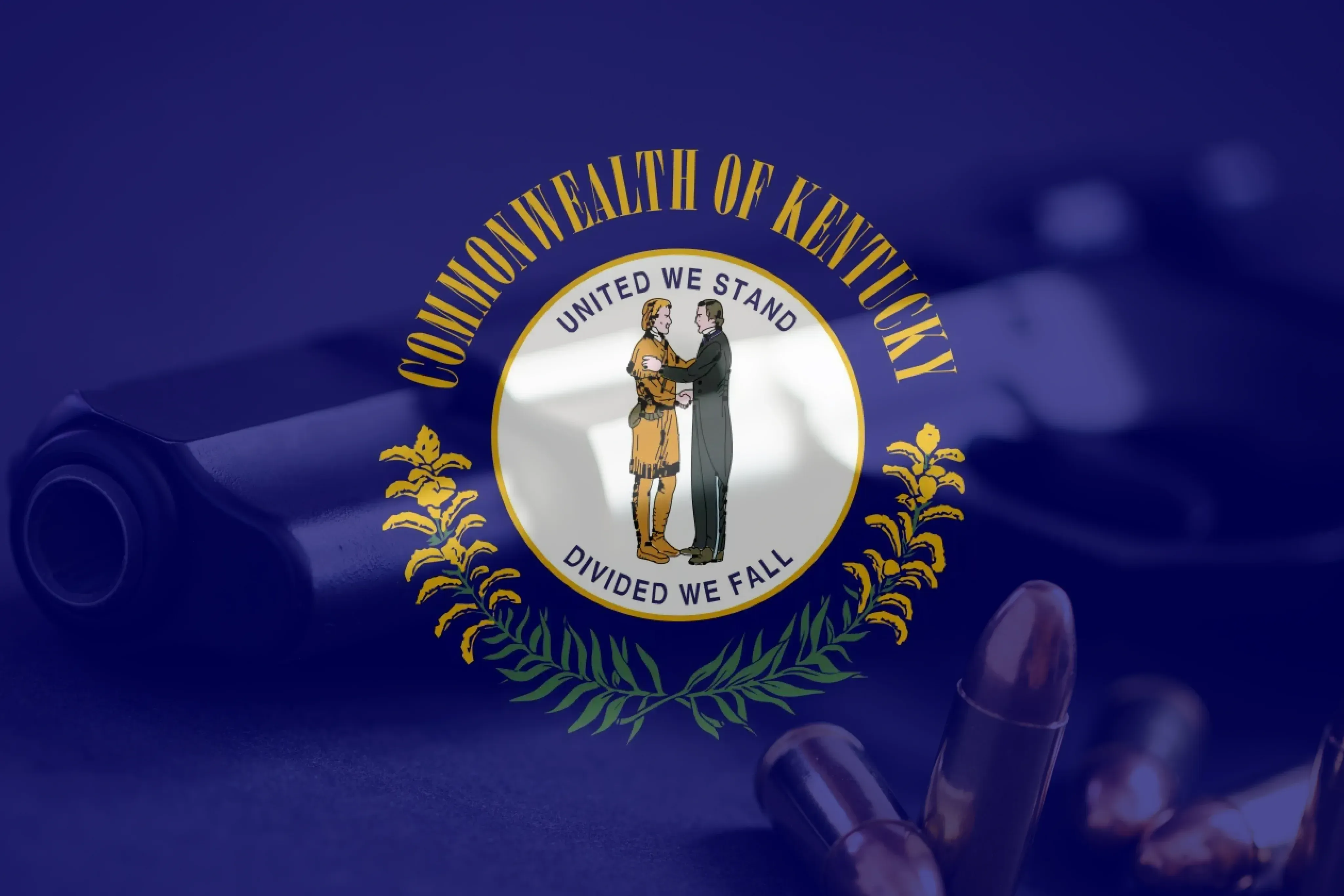 Kentucky flag on top of a revolver