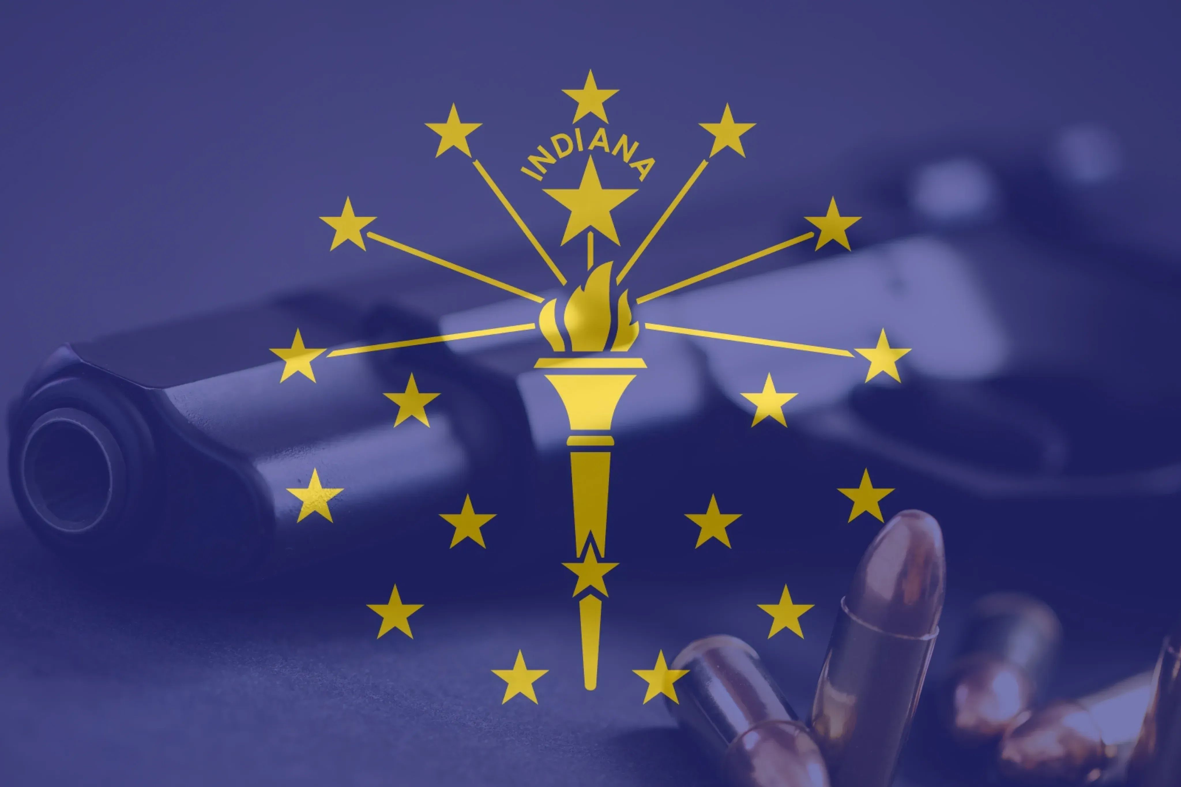 Indiana flag on top of a revolver