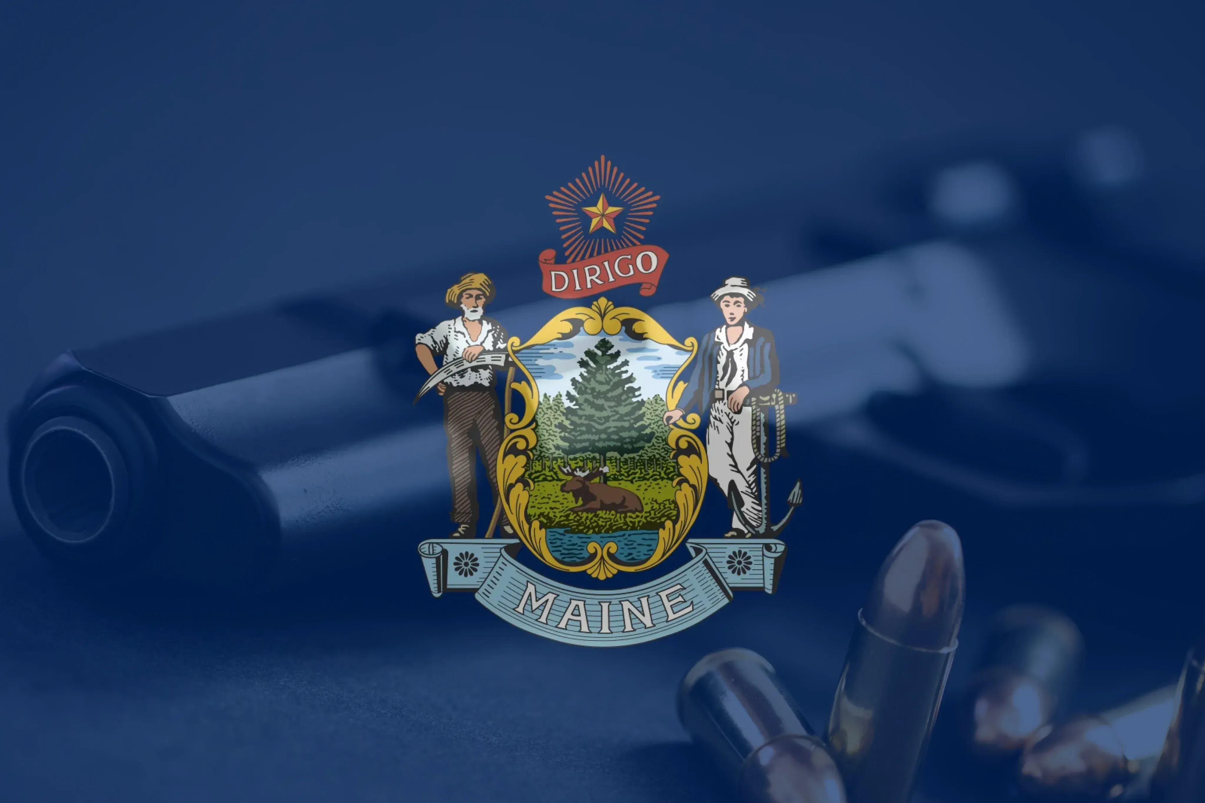 Maine flag on top of a revolver