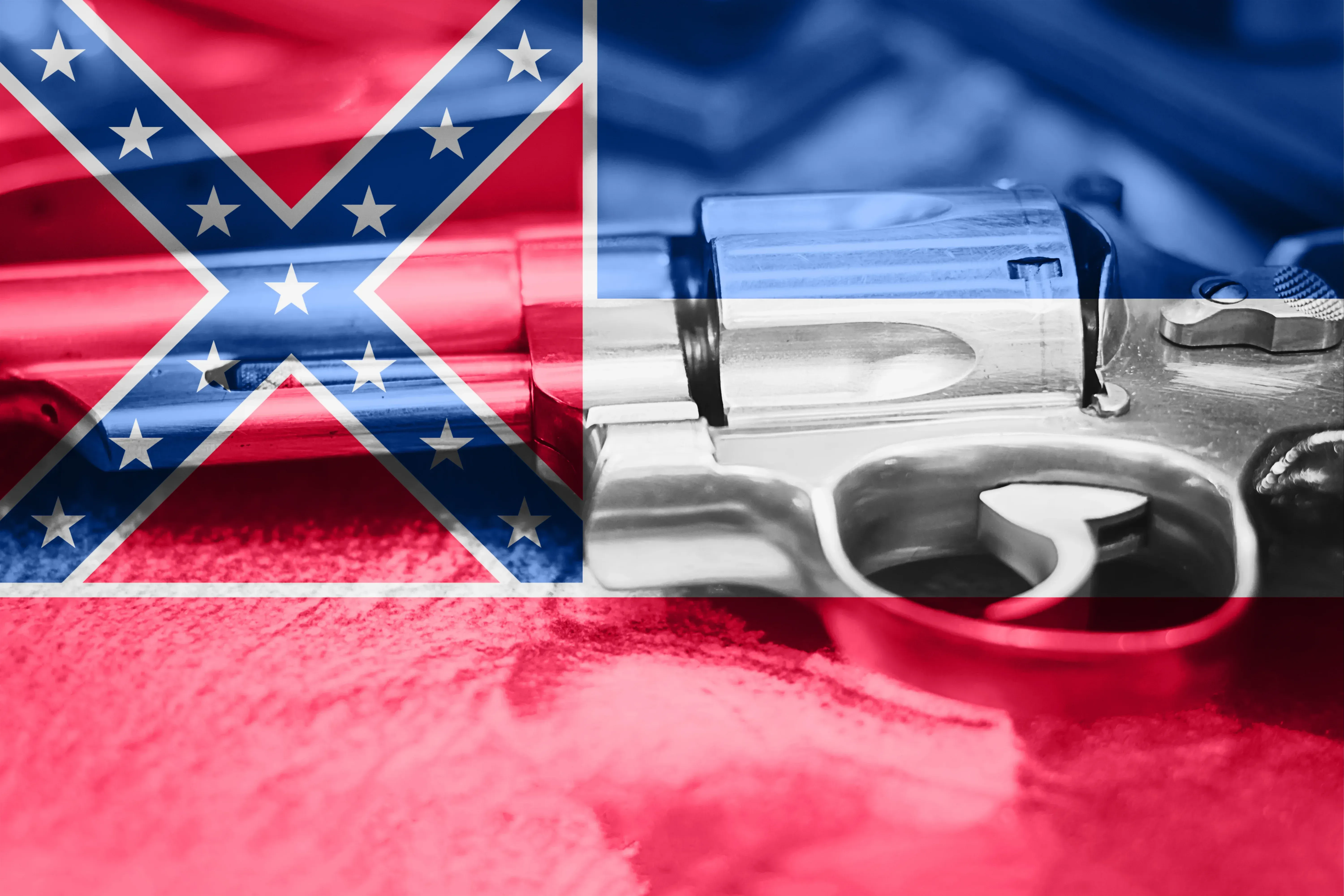Mississippi flag on top of a revolver