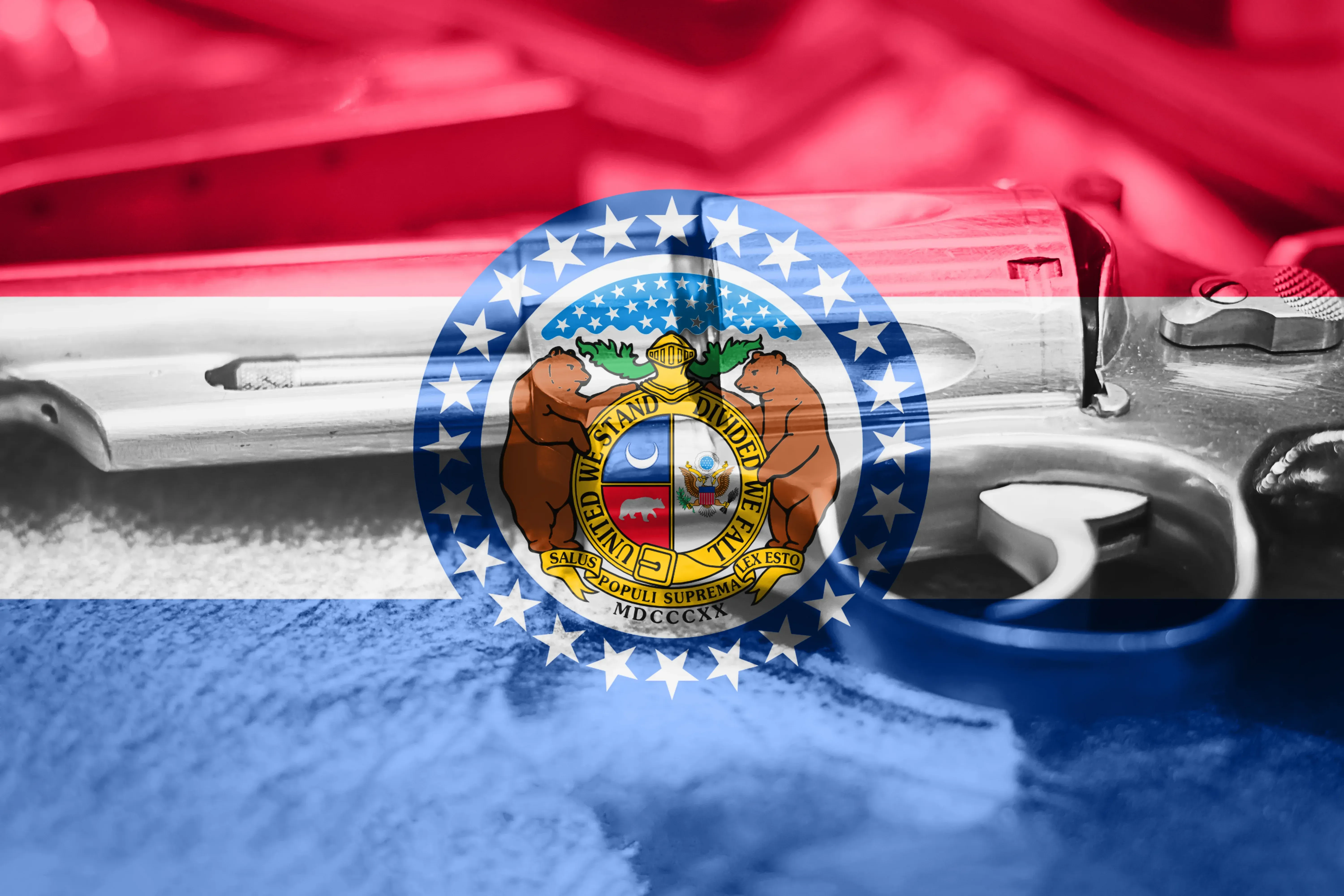 Missouri flag on top of a revolver
