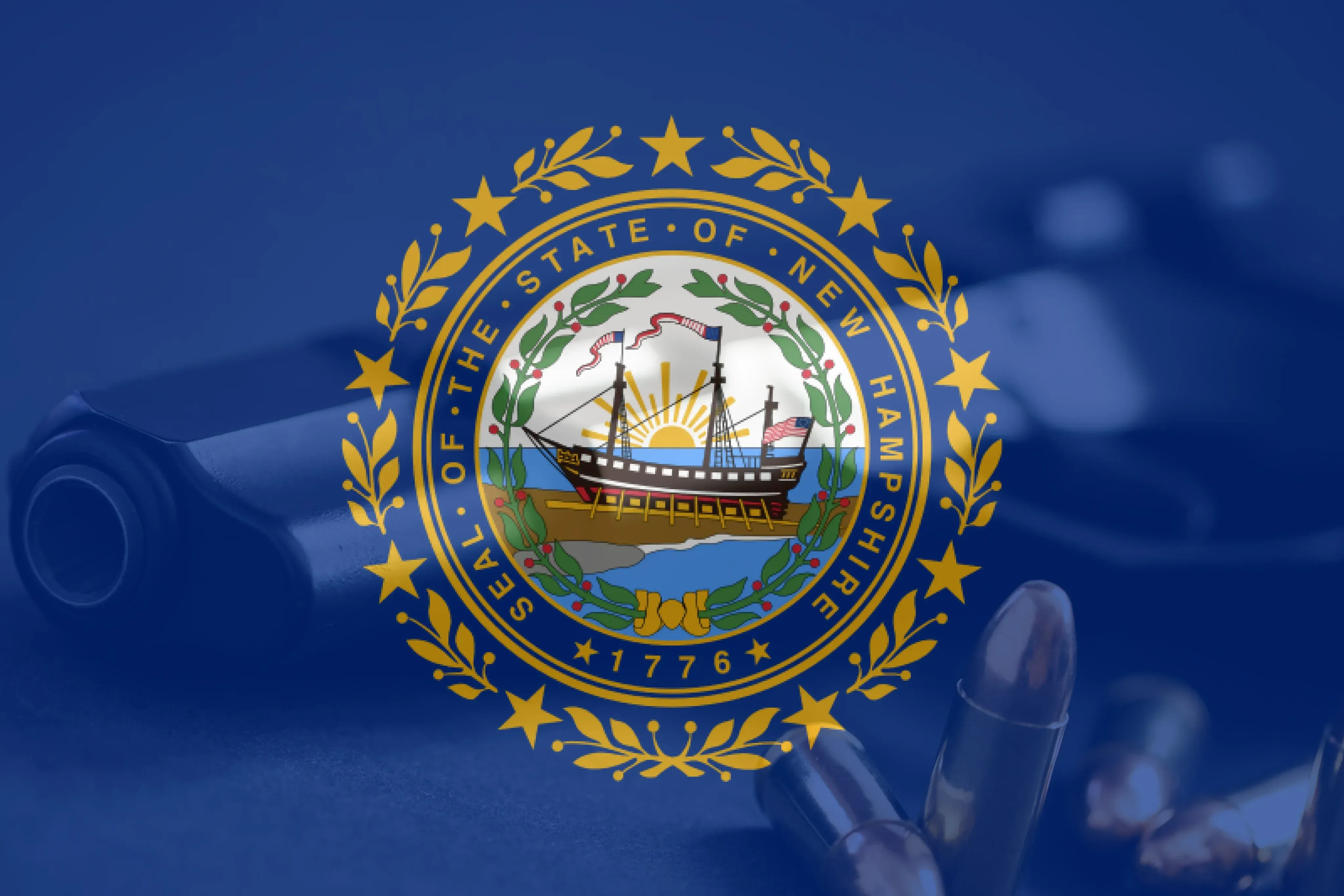 New Hampshire flag on top of a revolver