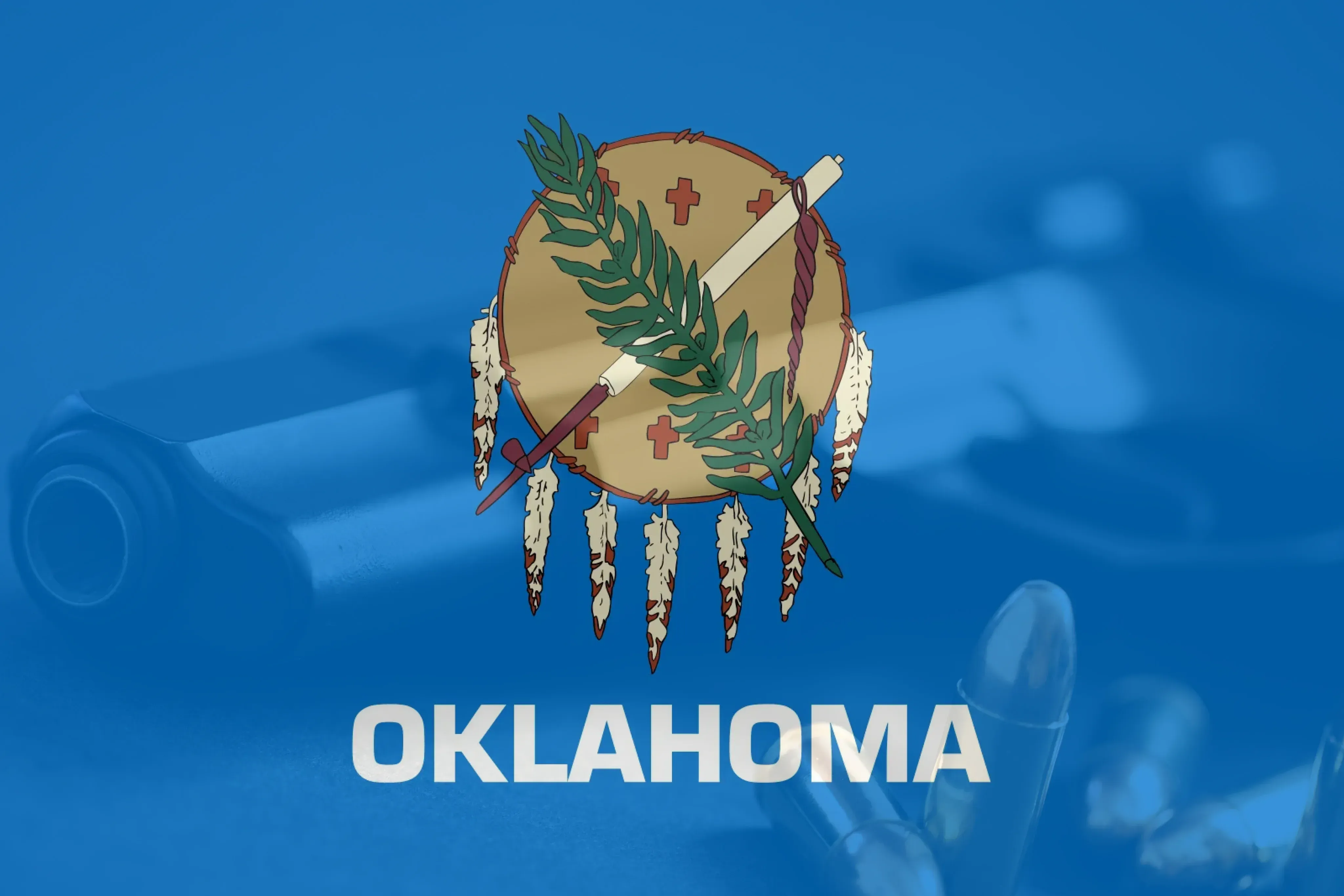Oklahoma flag on top of a revolver
