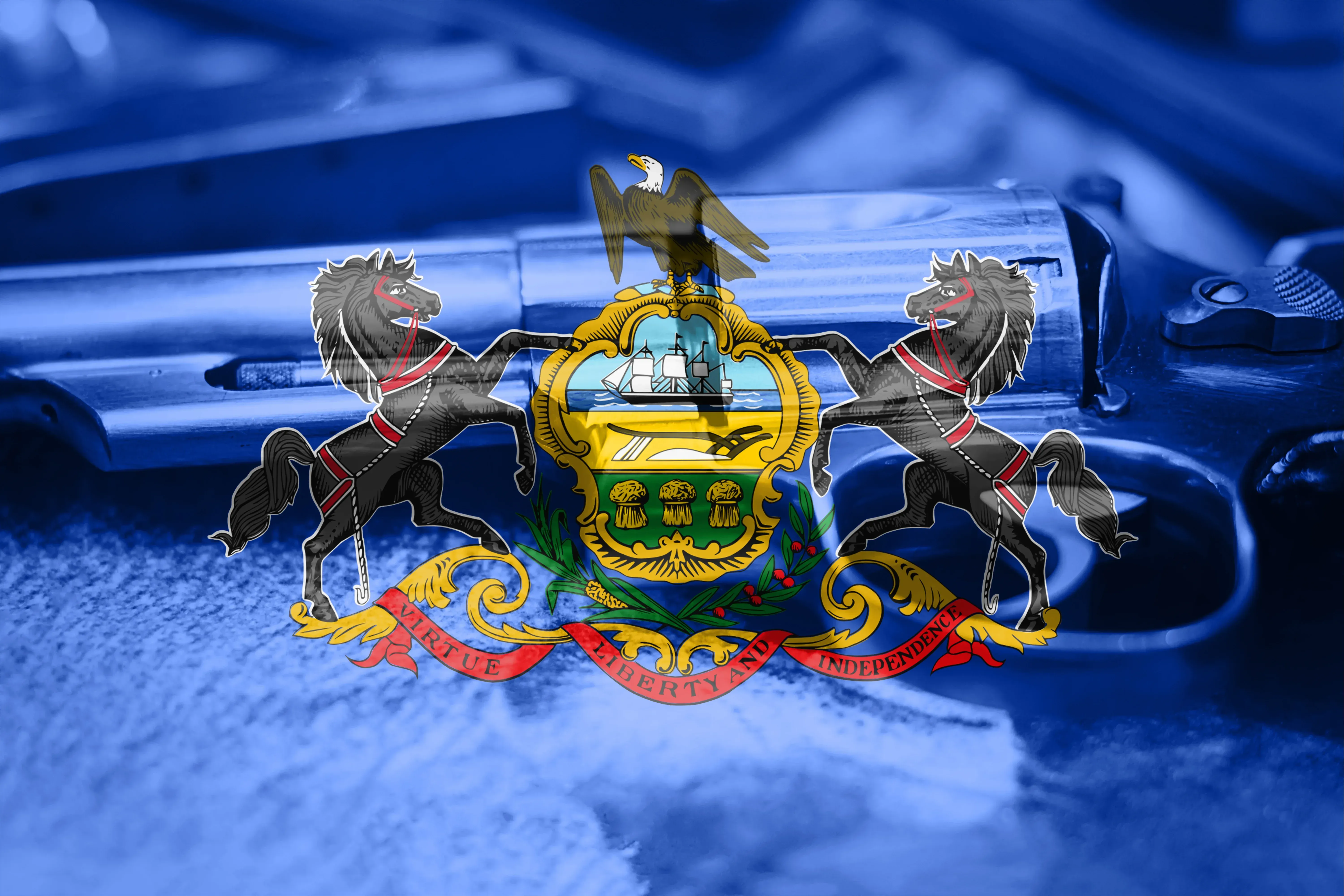 Pennsylvania flag on top of a revolver