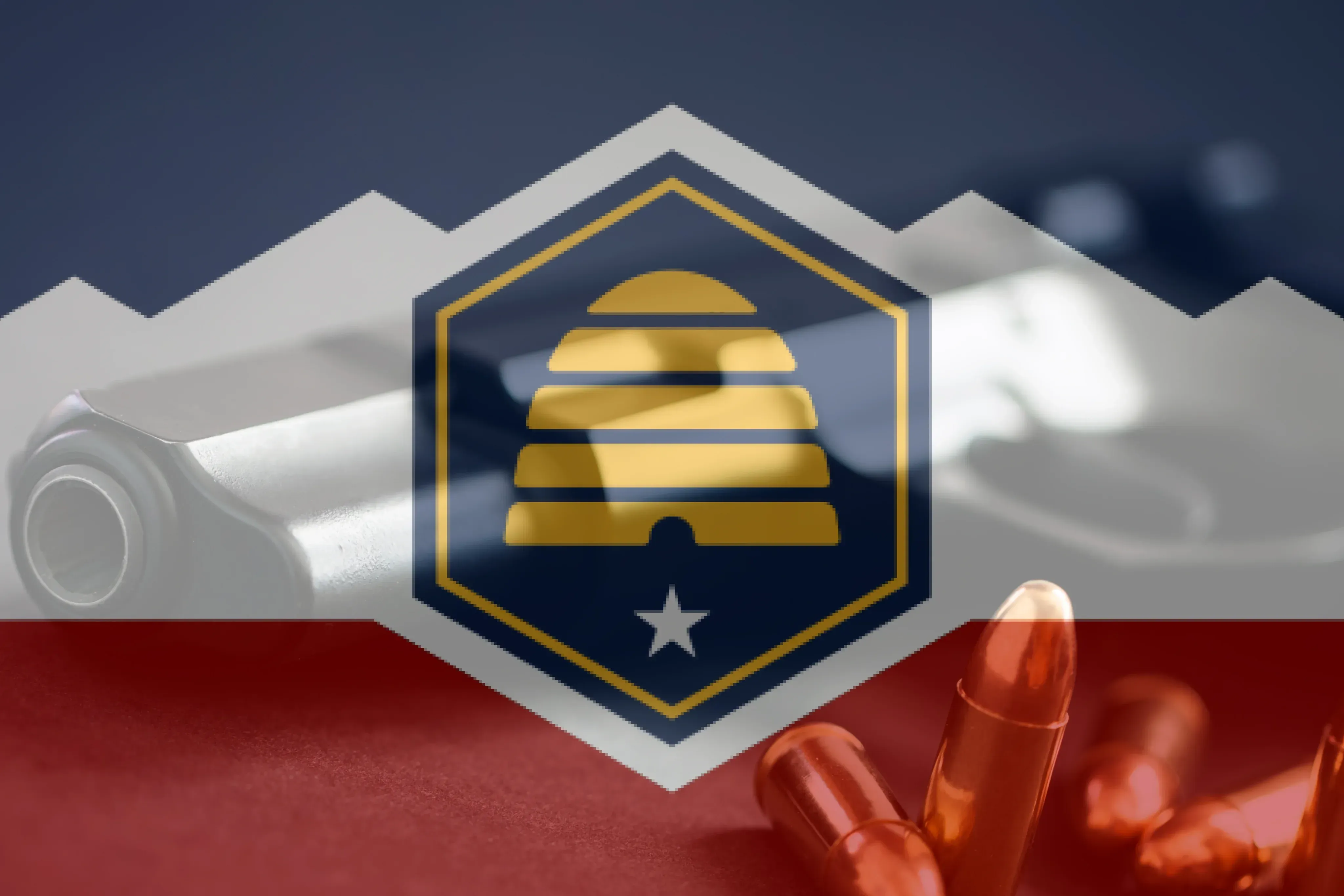 Utah flag on top of a revolver
