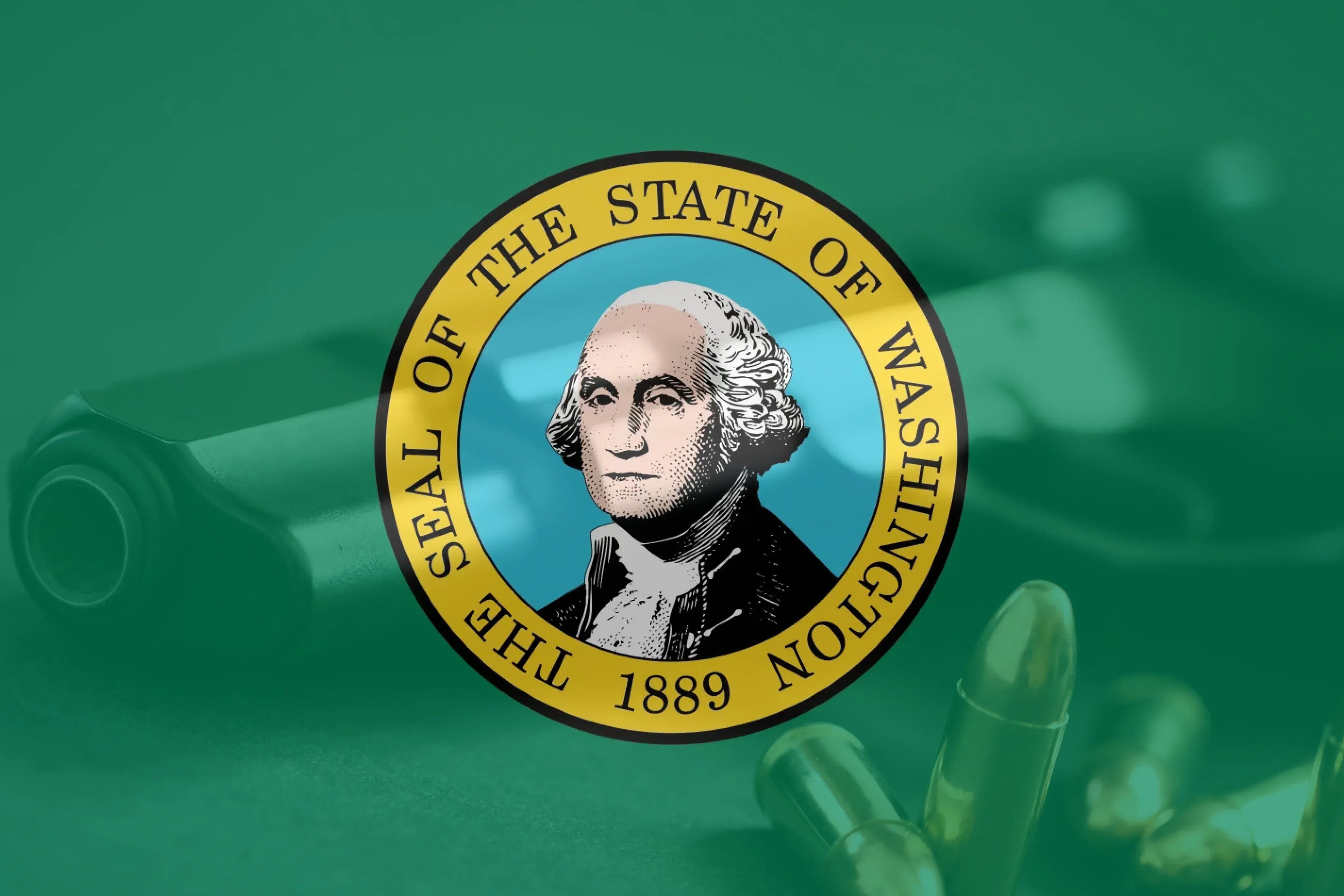 Washington flag on top of a revolver