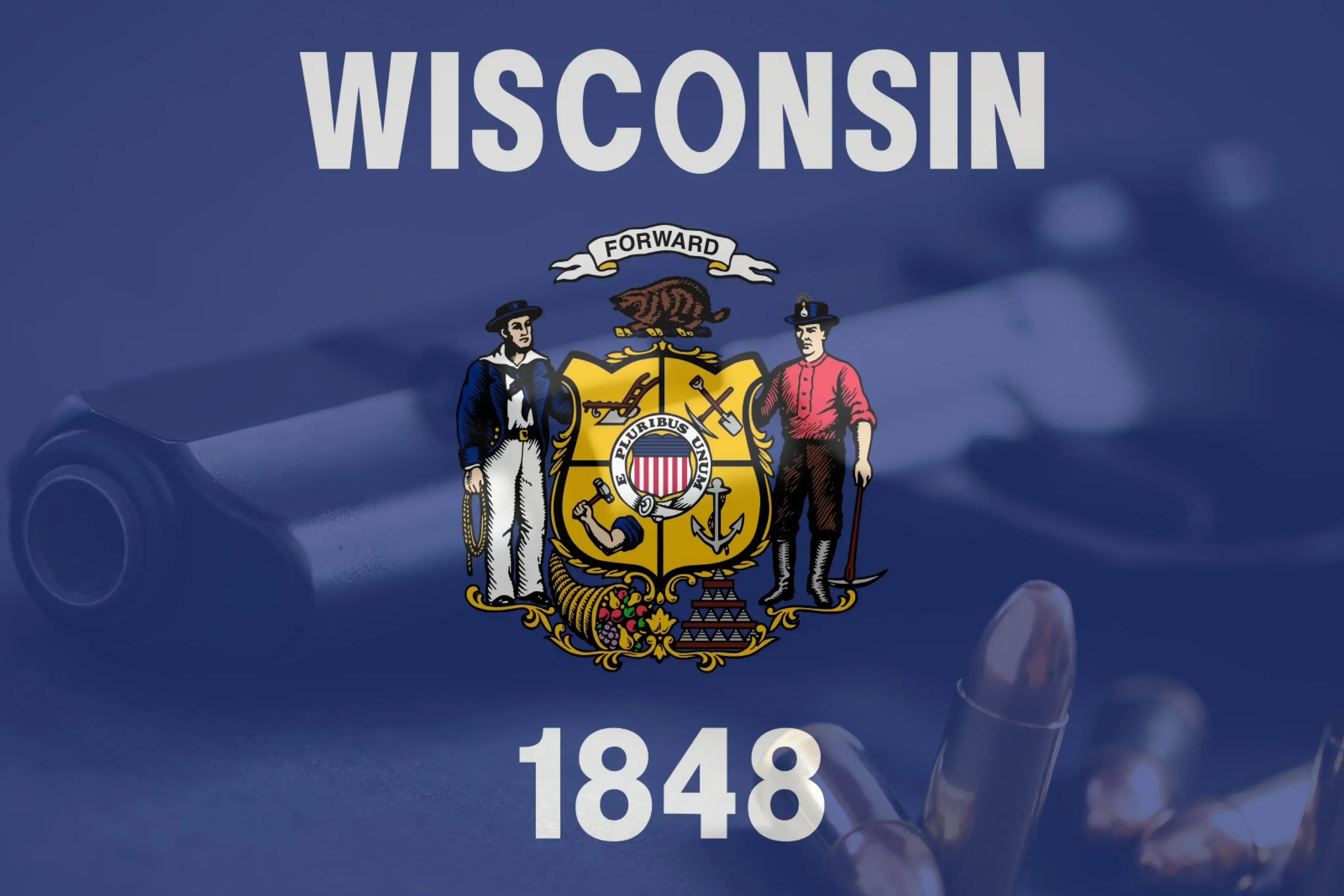Wisconsin flag on top of a revolver