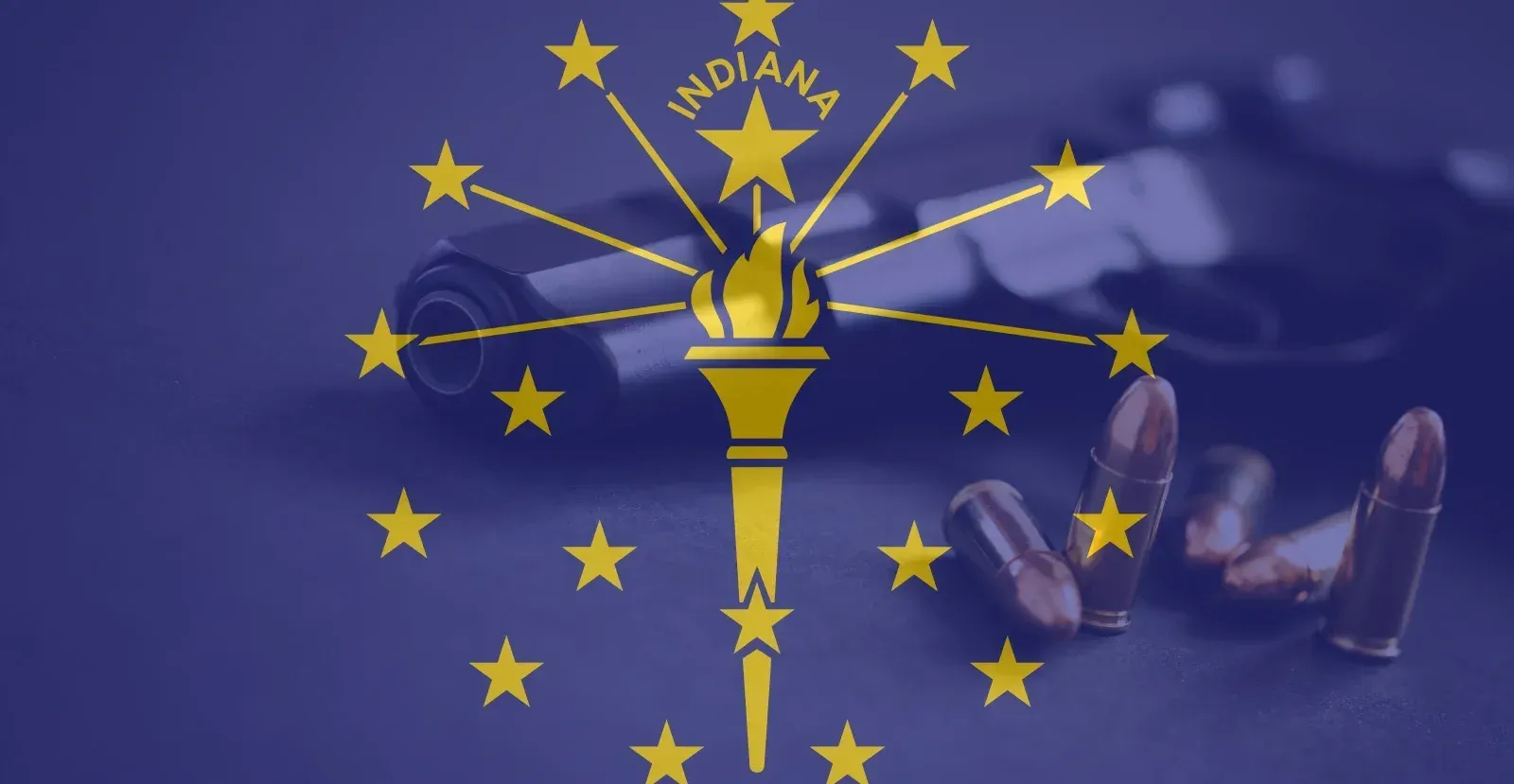 Indiana Stage flag over a handgun