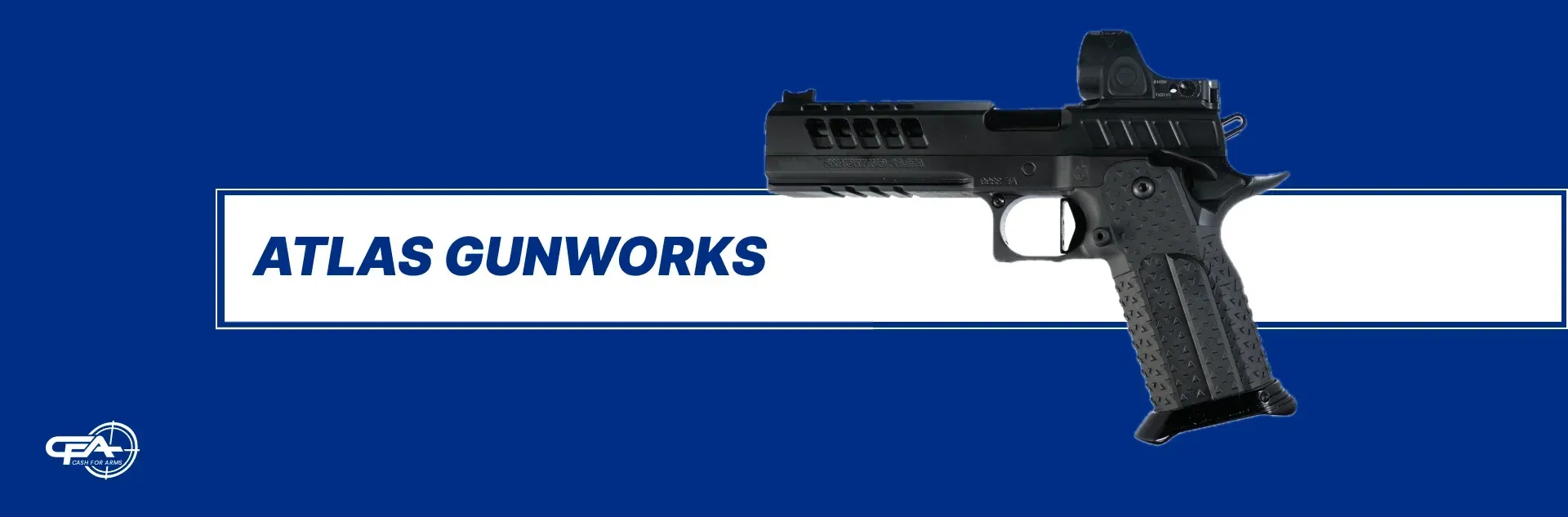 Atlas Gunworks with sight and blue background