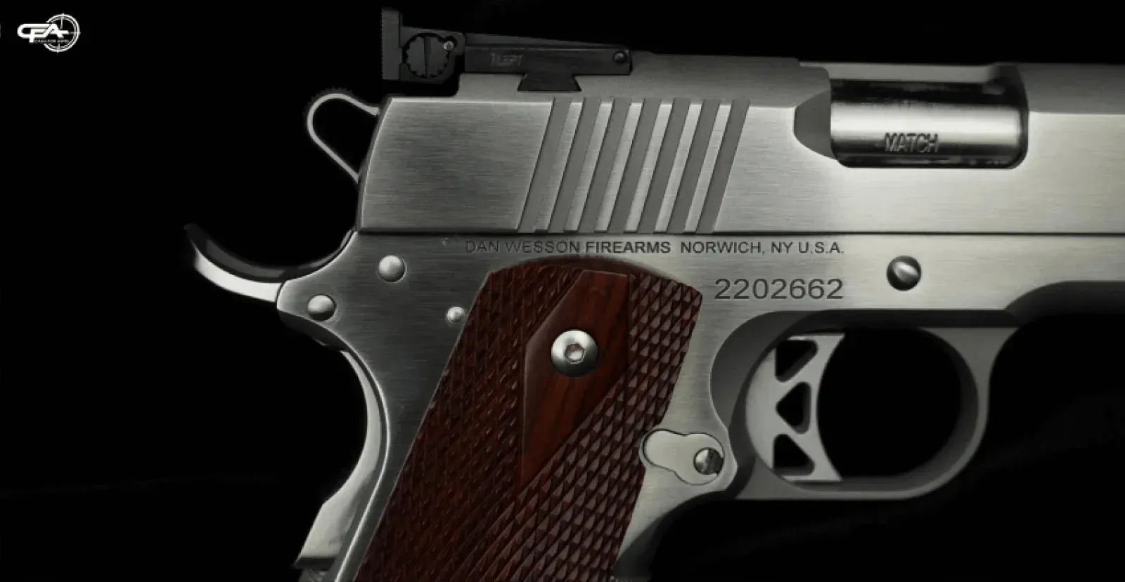 Rear quarter of Dan Wesson pistol