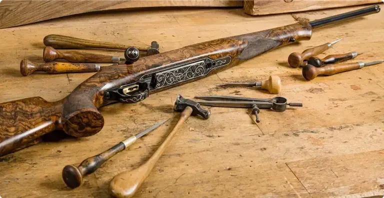An intricately designed rifle