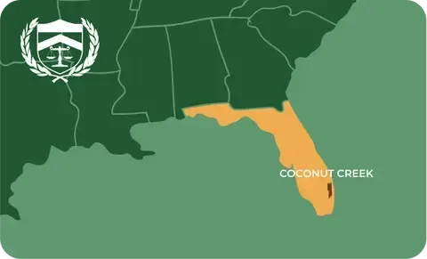 State map with Coconut Creek, Florida highlighted, showing that Cash for Arms purchases guns in Coconut Creek