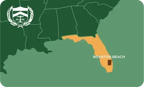 State map with Boynton Beach, Florida highlighted, showing that Cash for Arms purchases guns in Boynton Beach