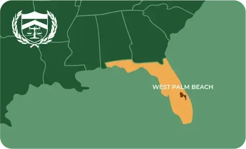 State map with West Palm Beach, Florida highlighted, showing that Cash for Arms purchases guns in West Palm Beach