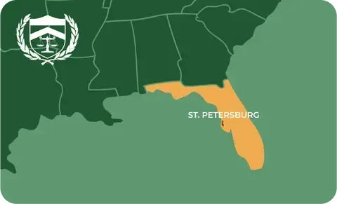 State map with St. Petersburg, Florida highlighted, showing that Cash for Arms purchases guns in St. Petersburg