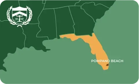 State map with Pompano Beach, Florida highlighted, showing that Cash for Arms purchases guns in Pompano Beach